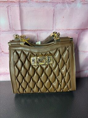 bebe Quilted Tan Crossbody Bag with Gold Hardware
